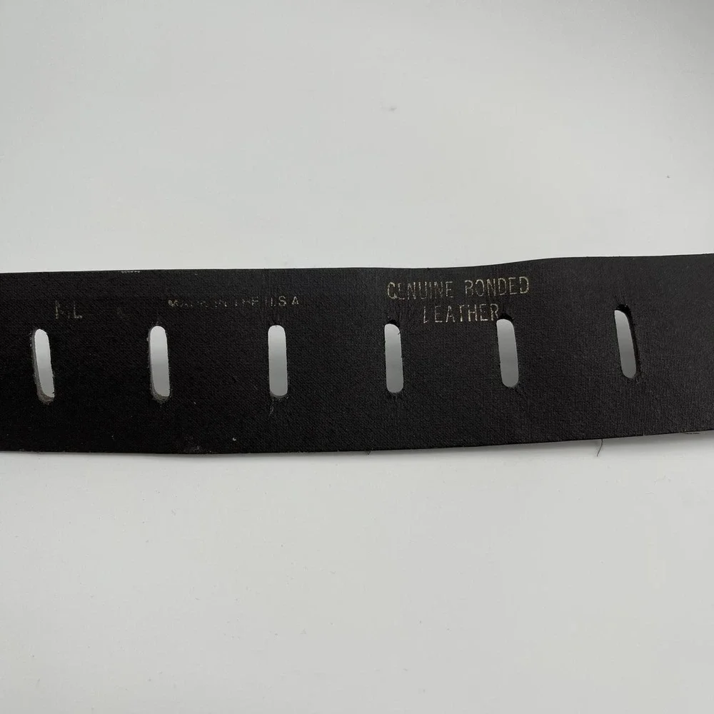 Vintage Dark Brown Bonded Leather Belt 32 Horseshoe Buckle Made in USA